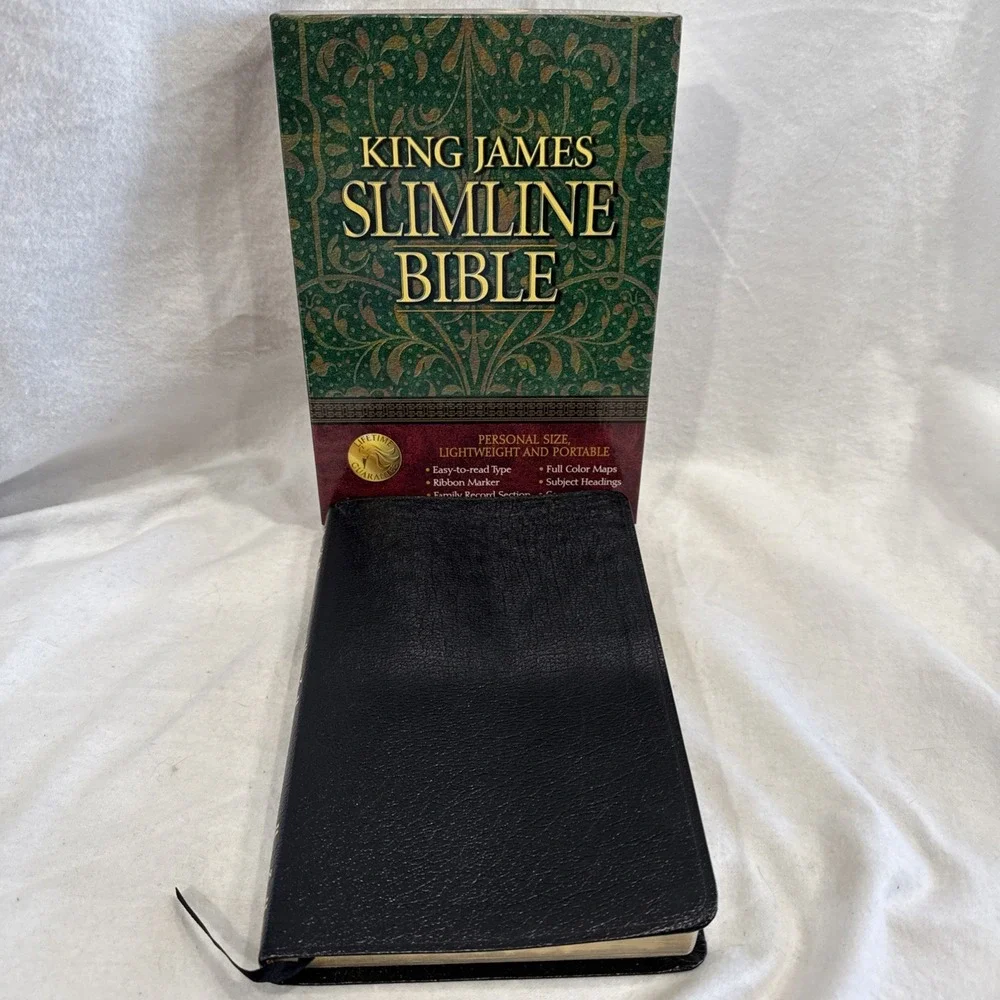 KJV Slimline Personal Bible Red Letter Black Bond Leather Very Nice With Box